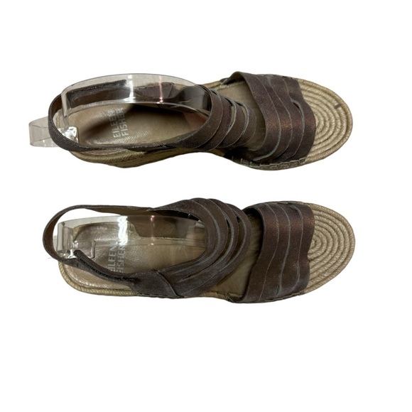 Eileen Fisher Espadrille Sandals Women's Size 8.5 Wedge Pewter Leather Metallic - Picture 3 of 9